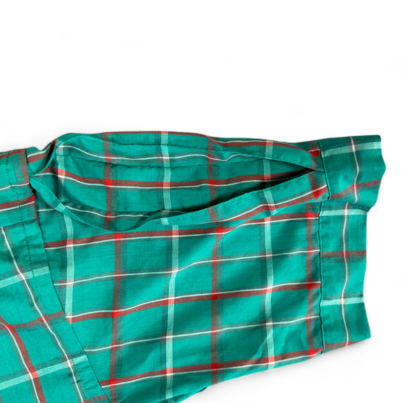 Vintage Manhattan Shirt Adult MEDIUM Green Plaid Button Down Natural USA 80s - Picture 7 of 8